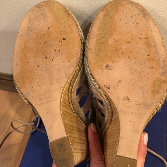 Aquazzura beige leather lace up wedge sandal - Picture 3 of 7